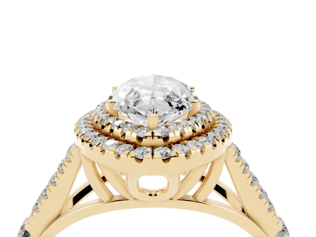 Marquise Cut Cut Double Halo Split Shank Diamond Ring with Prong Setting Yellow gold