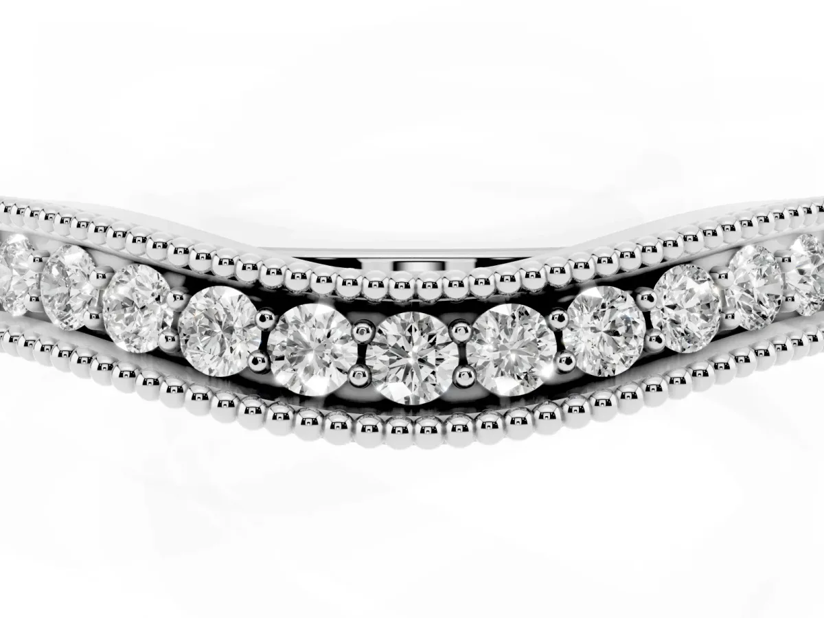 Pavé Round Diamond Contour Band with Milgrain Edge Platinum