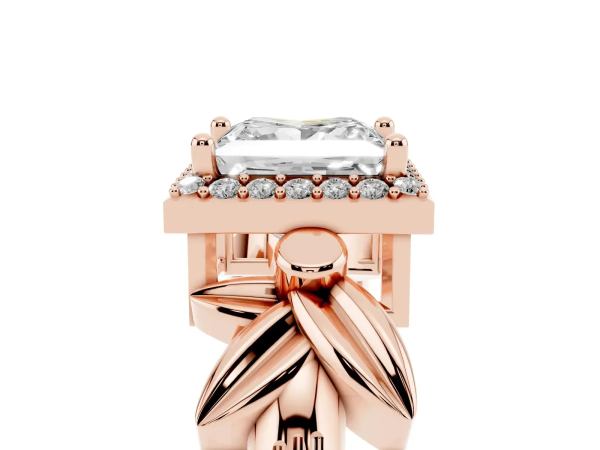 Princess Cut Halo Diamond Floral Band with Four-Prong Setting Rose gold