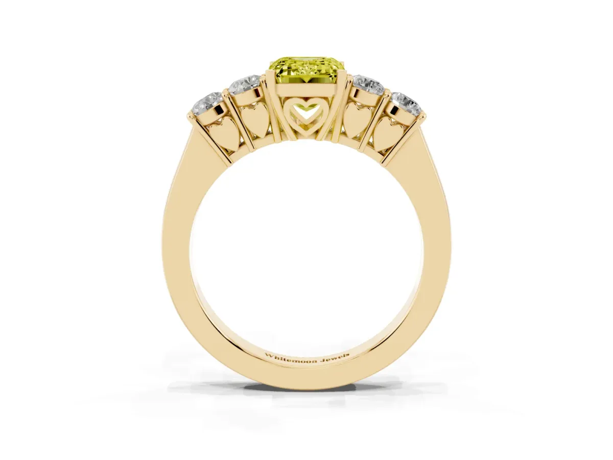 Fancy Yellow Emerald Cut Cut Diamond Five-Stone Prong Set White Gold Ring Yellow gold