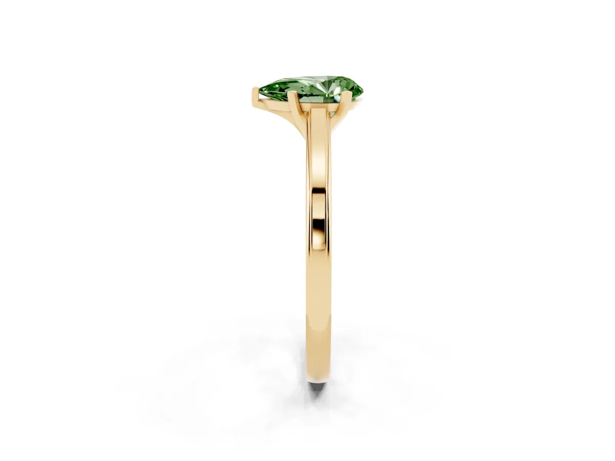 Fancy Green Pear Cut Solitaire Diamond Ring with Four-Prong Setting and Classic Band Yellow gold