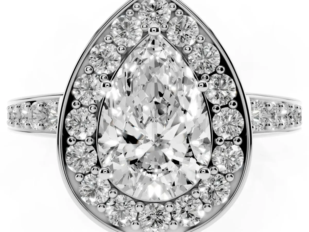 Pear Cut Halo Pavé Diamond Engagement Ring with Bezel Setting Platinum