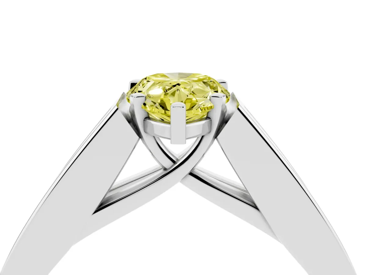 Fancy Yellow Pear Cut Cut Channel Set Solitaire Ring with Four-Prong Setting Silver
