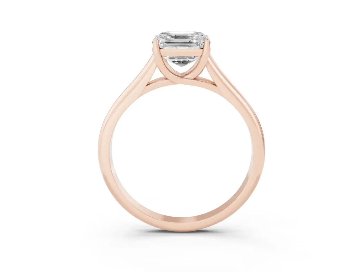 Asscher Cut Solitaire Engagement Ring with Tapered Band and Four-Prong Setting Rose gold