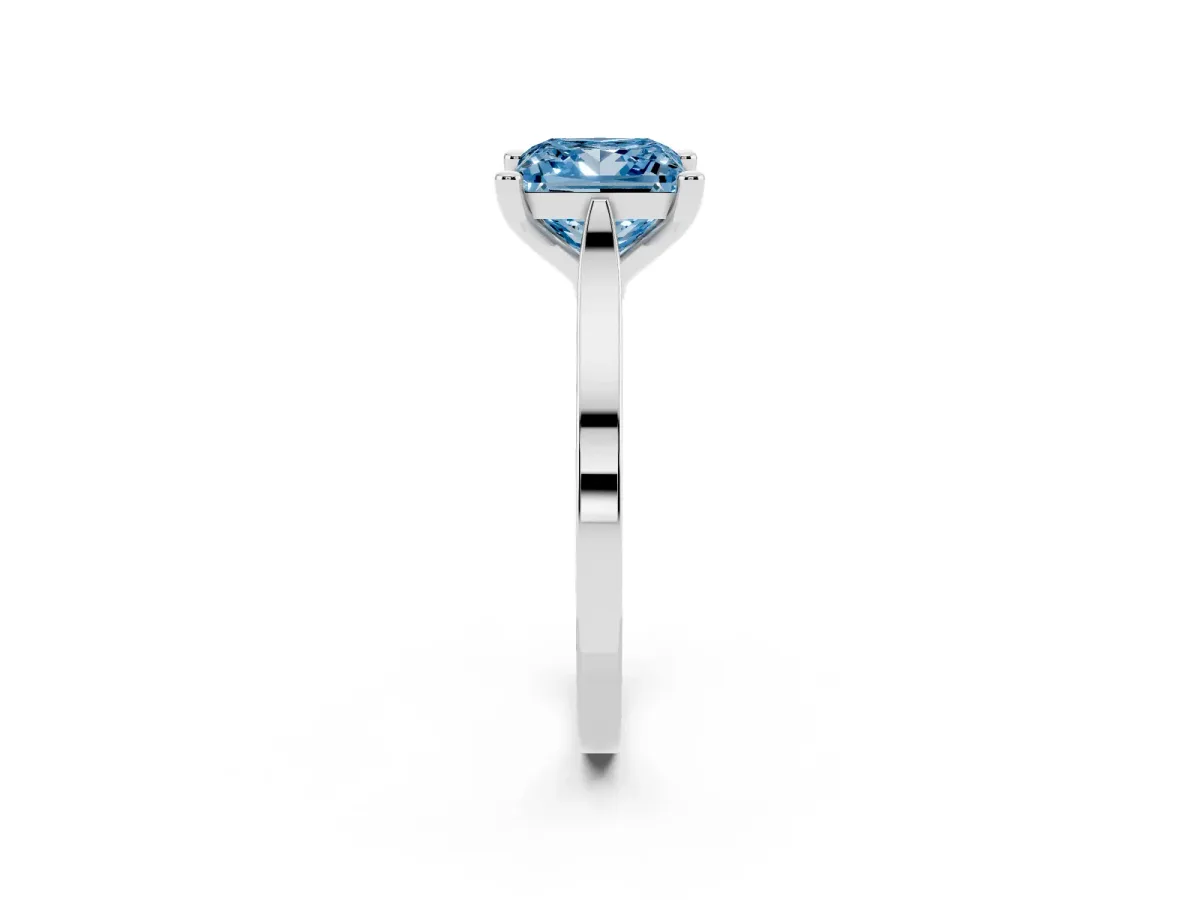 Fancy Blue Princess Cut Solitaire Diamond Ring with Four-Prong Setting and Tapered Band White gold