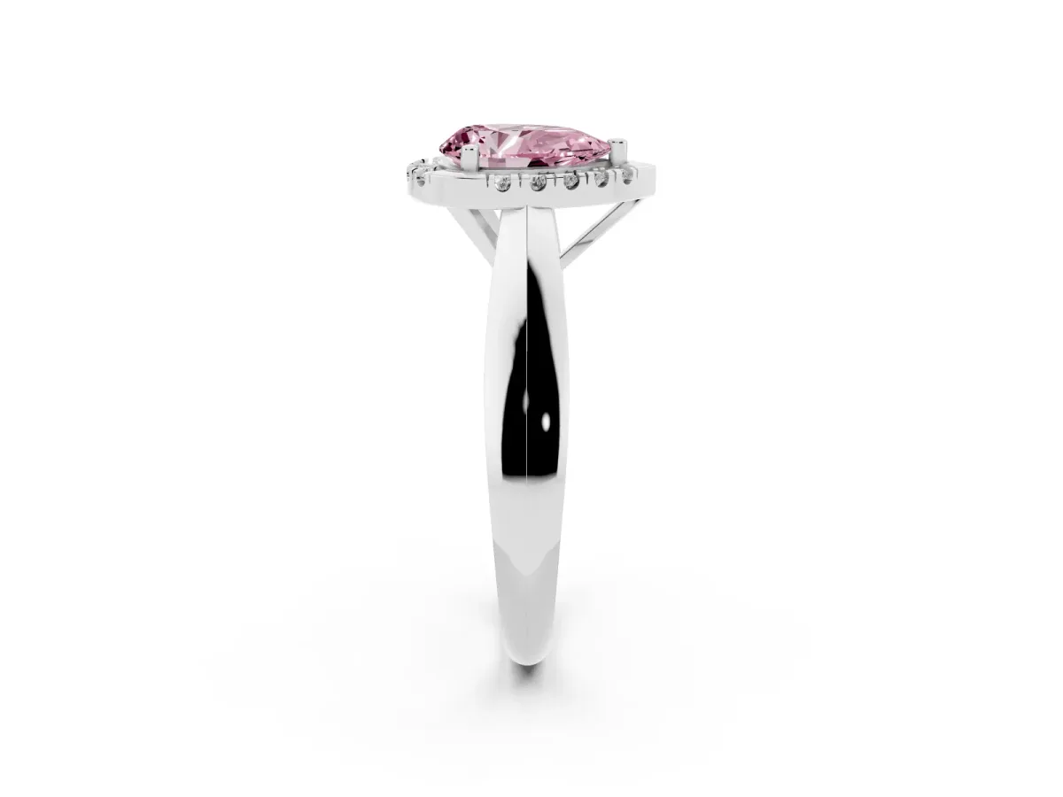 Fancy Pink Pear Cut Cut Halo Solitaire Engagement Ring with Square Band and Four-Prong Setting Silver
