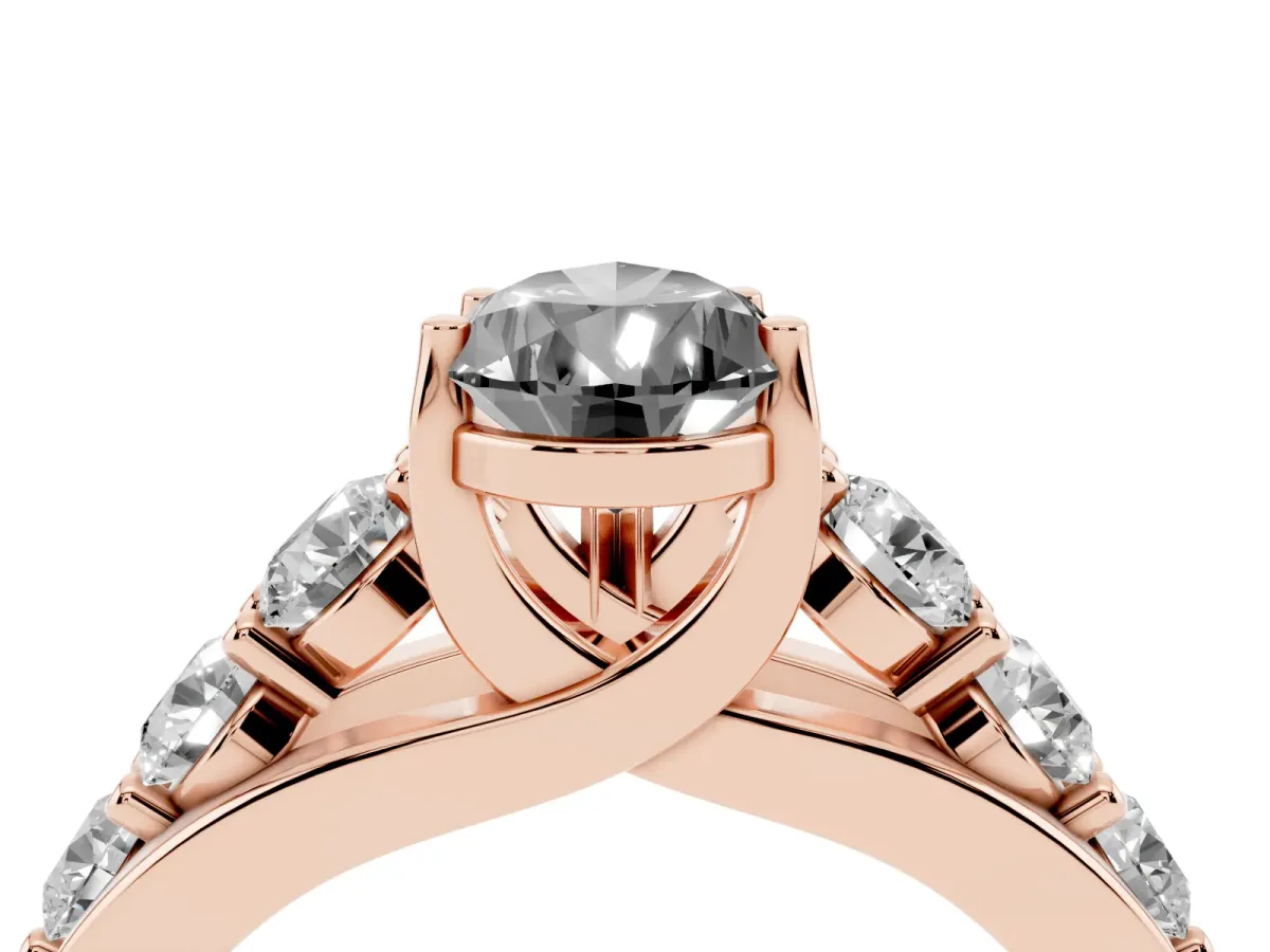 Fancy Black Pear Cut Diamond Engagement Ring with Pavé Band and Four-Prong Setting Rose gold