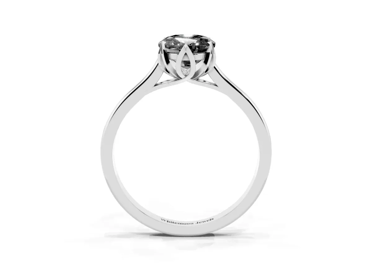Fancy Black Oval Cut Diamond Solitaire Ring with Flower Prong Setting and Classic Band Silver