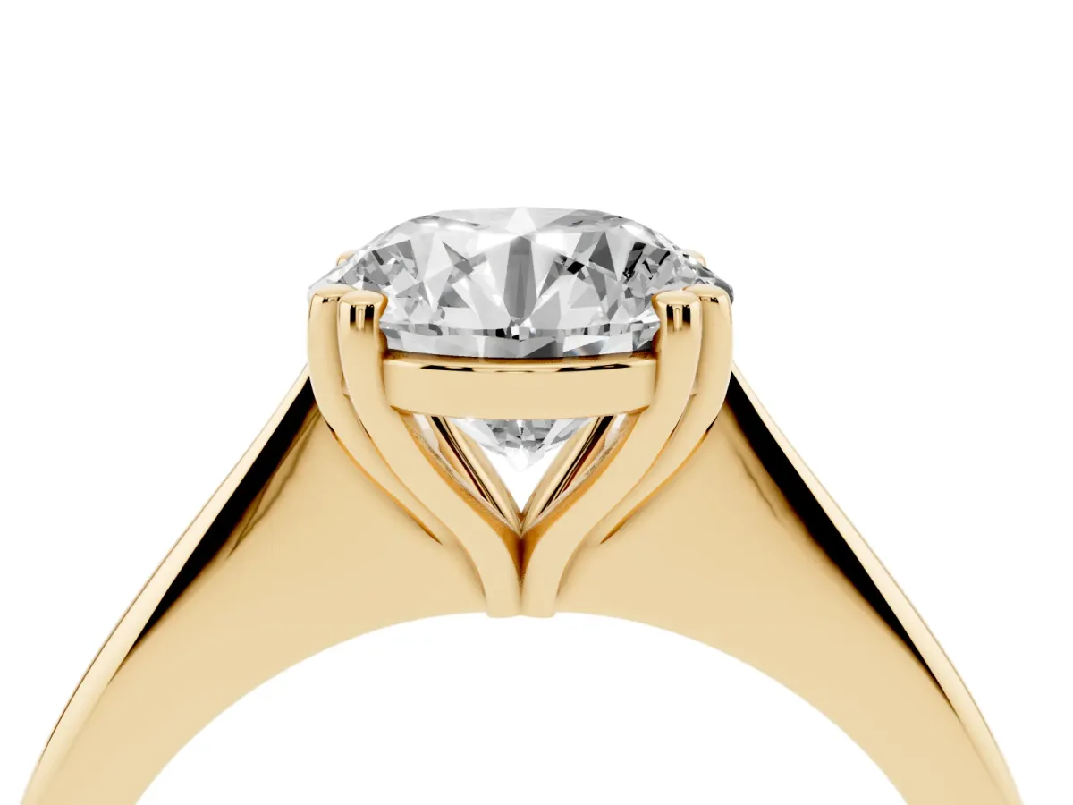 Round Cut Solitaire Diamond Ring with Six-Prong Setting and Classic Band Yellow gold