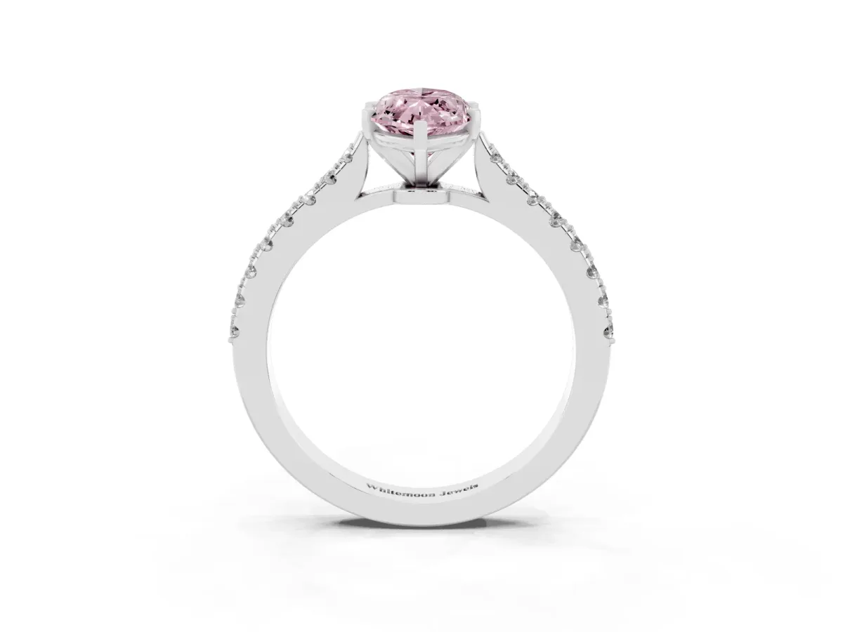 Fancy Pink Marquise Cut Cut Solitaire Diamond Engagement Ring with Pave Band and Four-Prong Setting Platinum