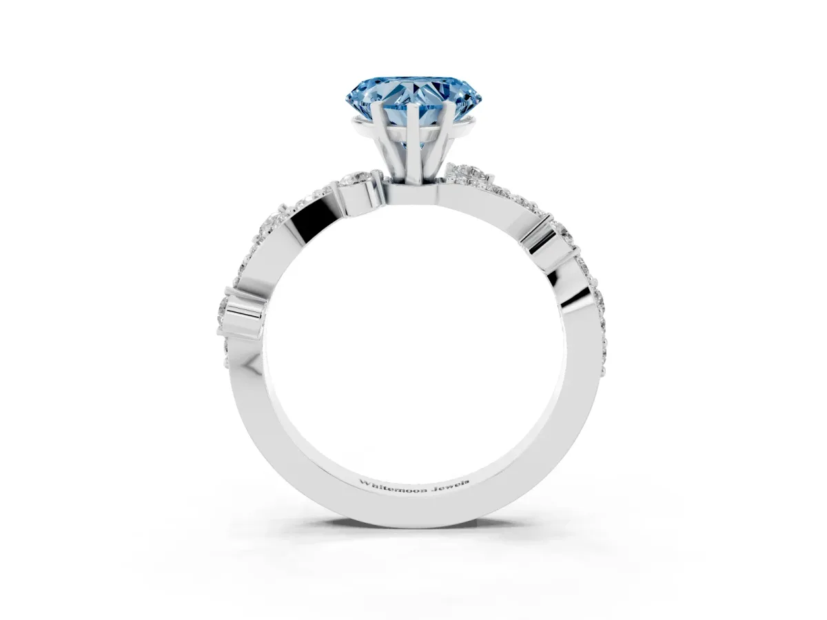 Fancy Blue Heart Cut Cut Solitaire Diamond Twisted Band with Pave Setting Platinum