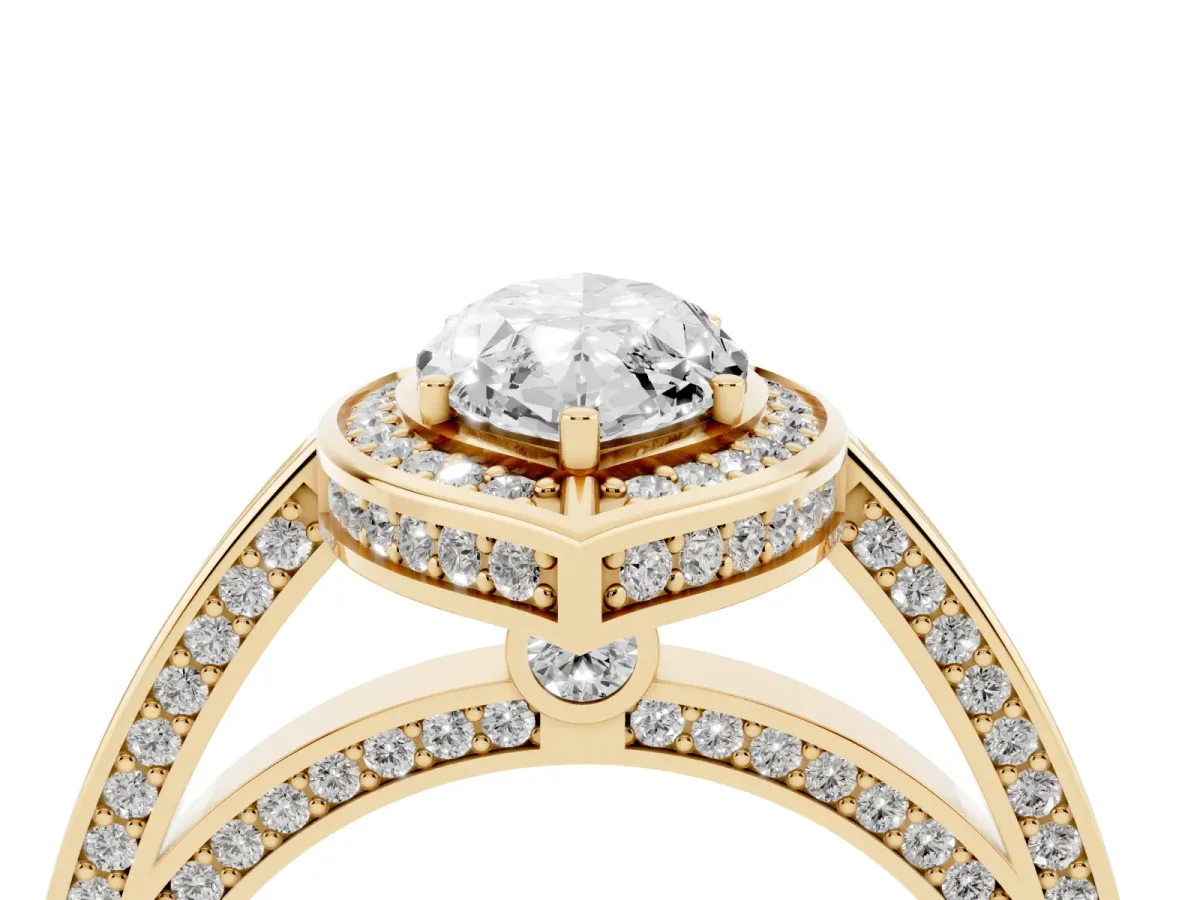 Marquise Cut Cut Halo Pave Split Shank Prong Setting Ring Yellow gold