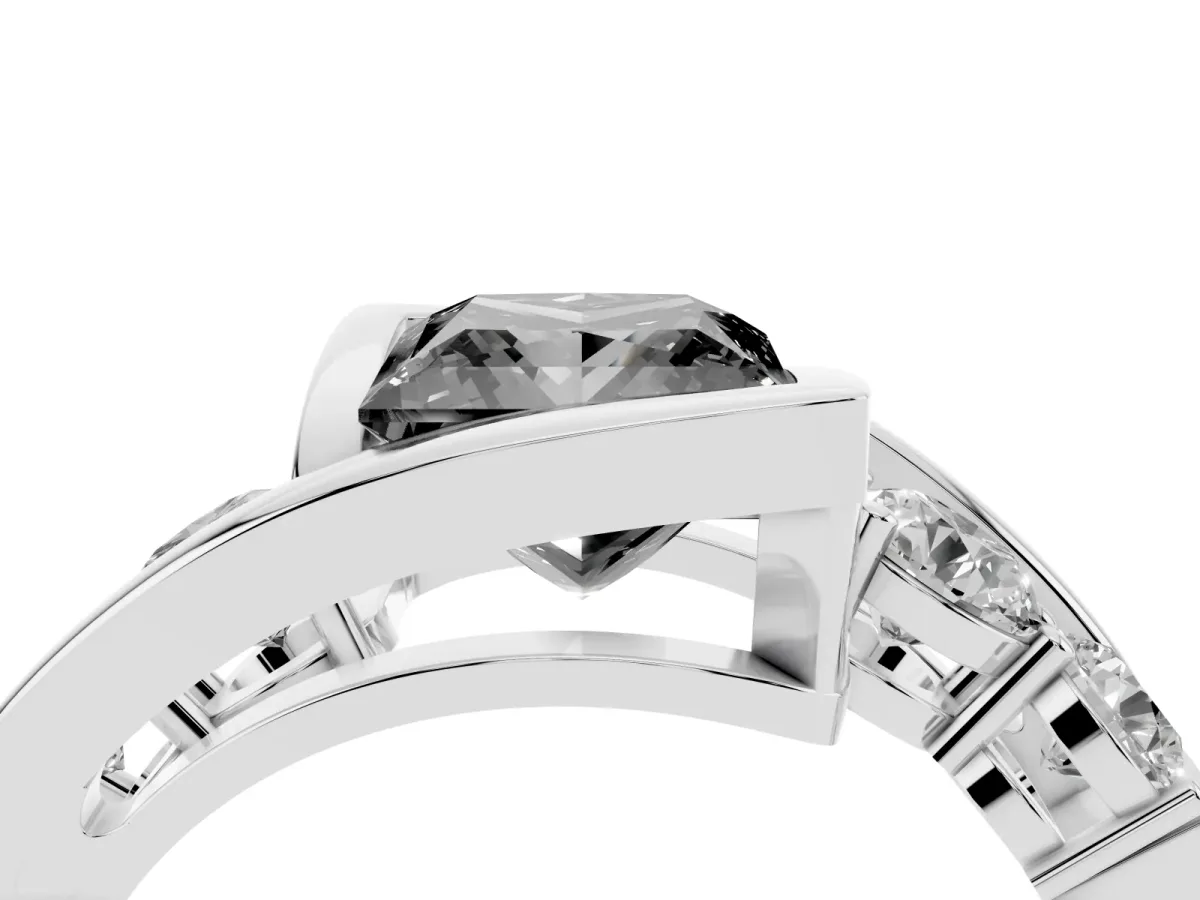 Fancy Black Bezel Set Princess Cut Diamond Bypass Ring with Round Accents Silver