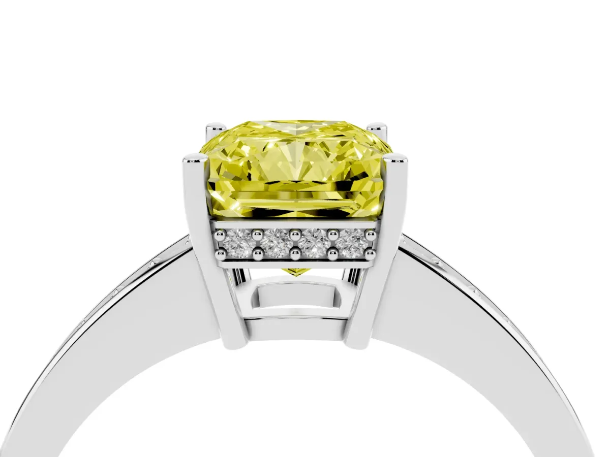 Fancy Yellow Radiant Cut Solitaire Pavé Band Prong Setting Ring Silver