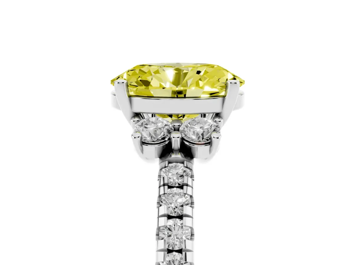 Fancy Yellow Oval Cut Diamond Three-Stone Pave Band with Four-Prong Setting Silver