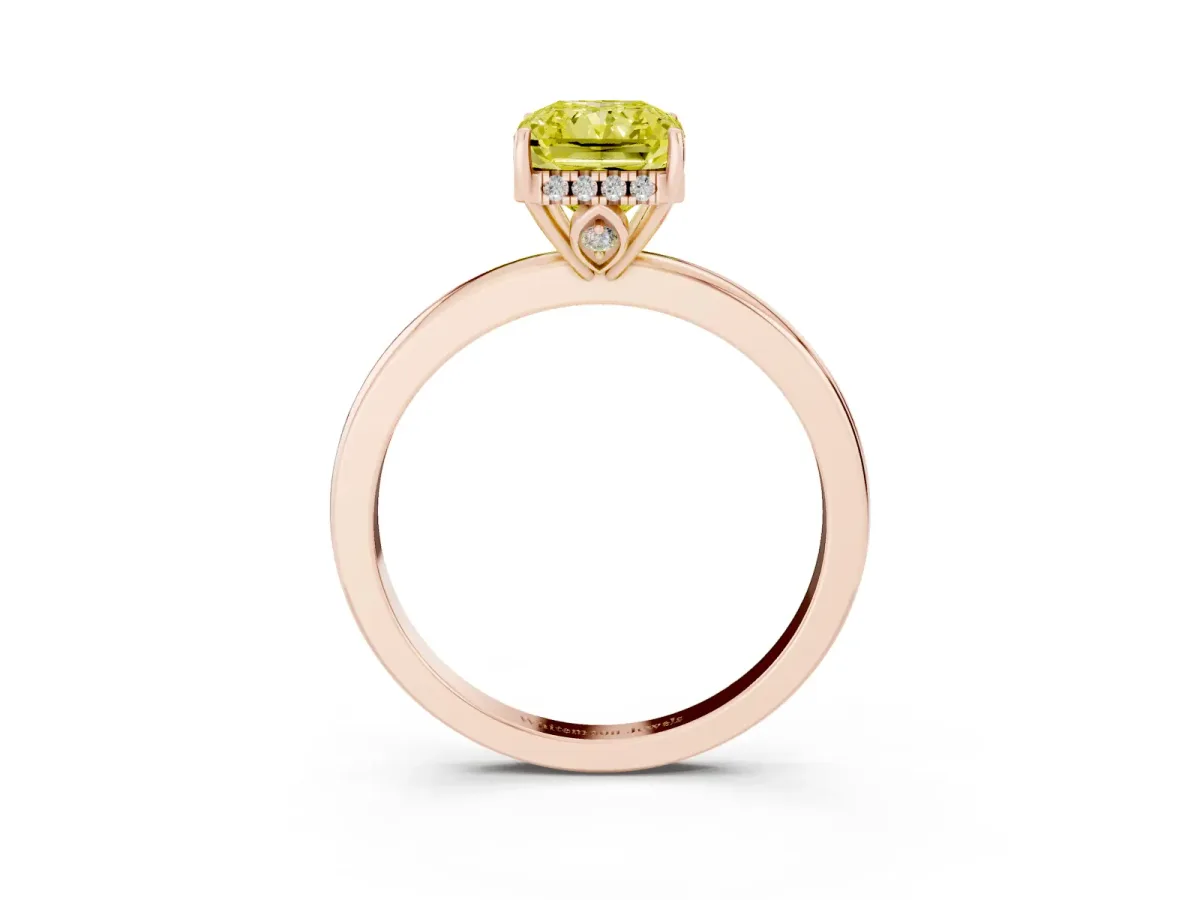 Fancy Yellow Radiant Cut Solitaire Diamond Ring with Prong Setting and Plain Band Rose gold