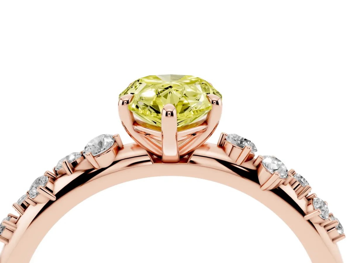 Fancy Yellow Pear Cut Diamond Cluster Prong-Set Solitaire Ring Rose gold
