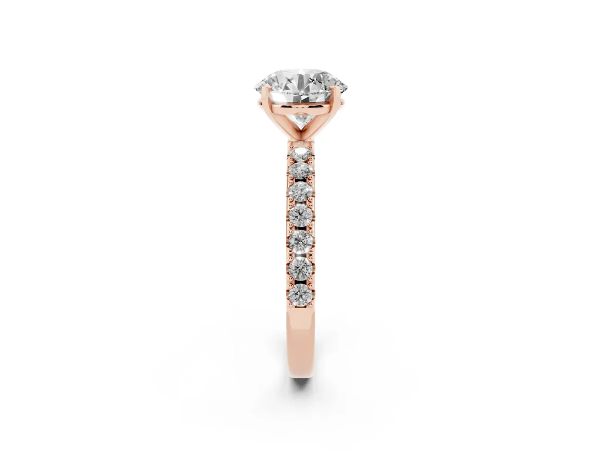 Round Cut Diamond Solitaire Pavé Band with Four-Prong Setting Rose gold