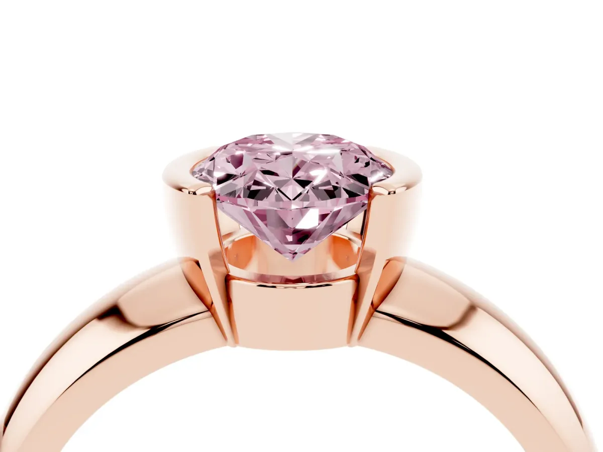 Fancy Pink Oval Cut Solitaire Tension Set Diamond Ring with Wide Band Rose gold