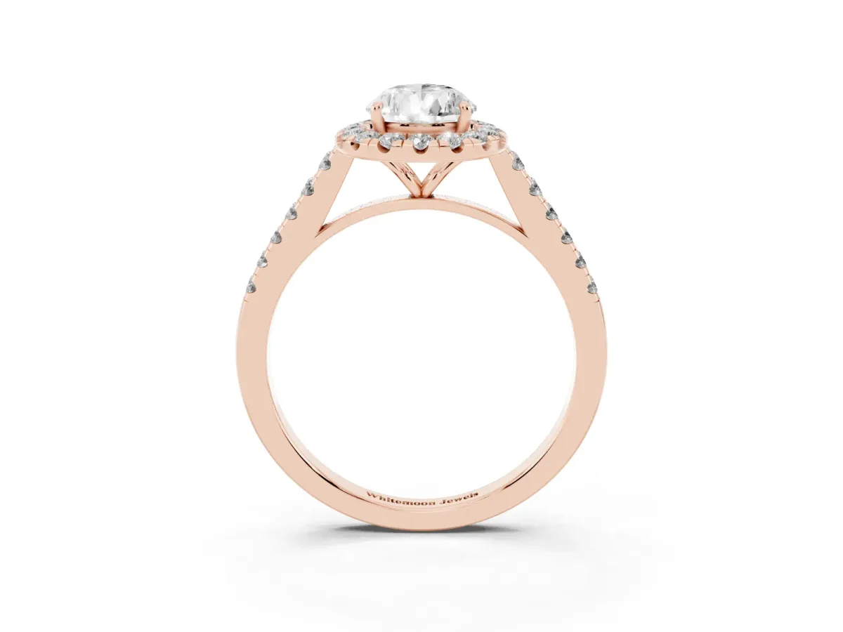 Pear Cut Halo Pave Diamond Engagement Ring with Four-Prong Setting Rose gold