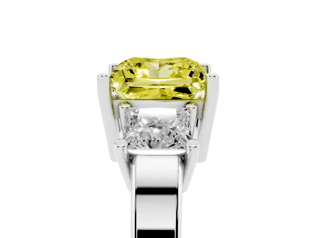 Fancy Yellow Three-Stone Princess Cut Cut Solitaire Ring with Prong Setting Silver