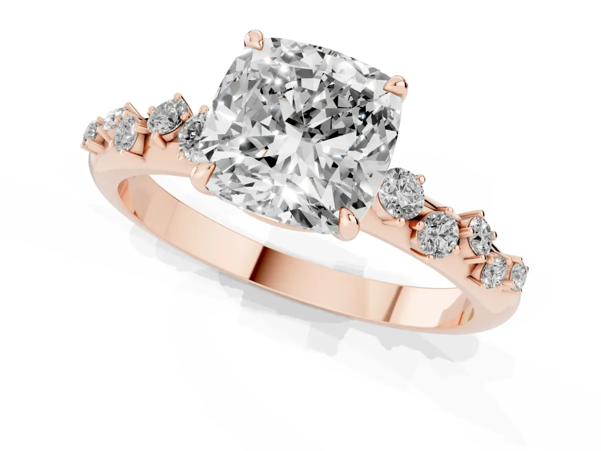 Cushion Cut Diamond Cluster Prong-Set Solitaire Ring Rose gold