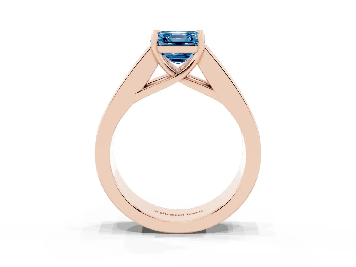 Fancy Blue Asscher Cut Cut Channel Set Solitaire Ring with Four-Prong Setting Rose gold