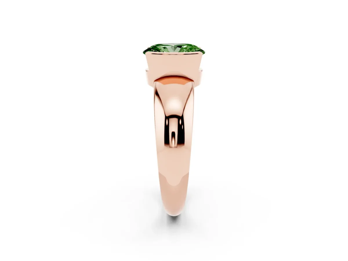 Fancy Green Oval Cut Solitaire Tension Set Diamond Ring with Wide Band Rose gold