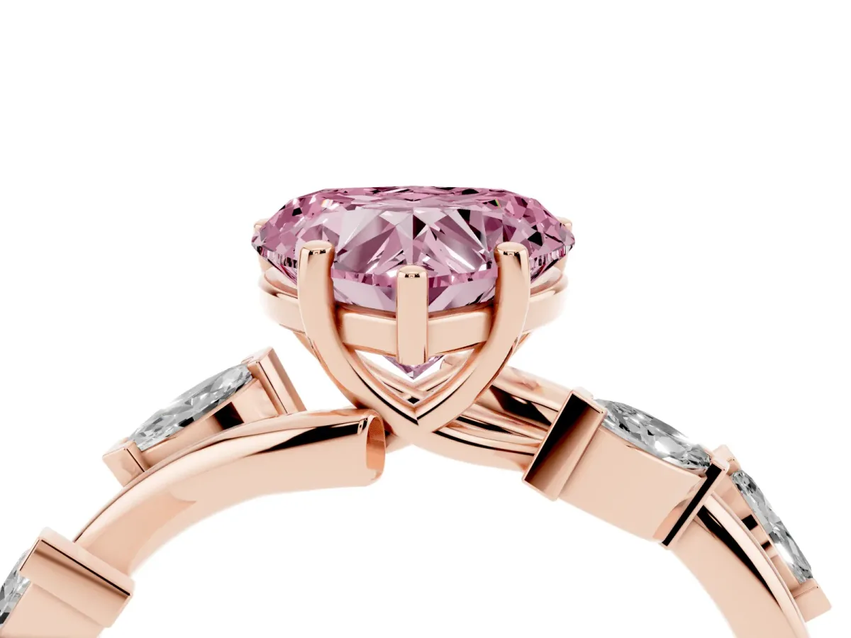 Fancy Pink Heart Cut Solitaire Twisted Band Marquise Accent Prong Setting Ring Rose gold