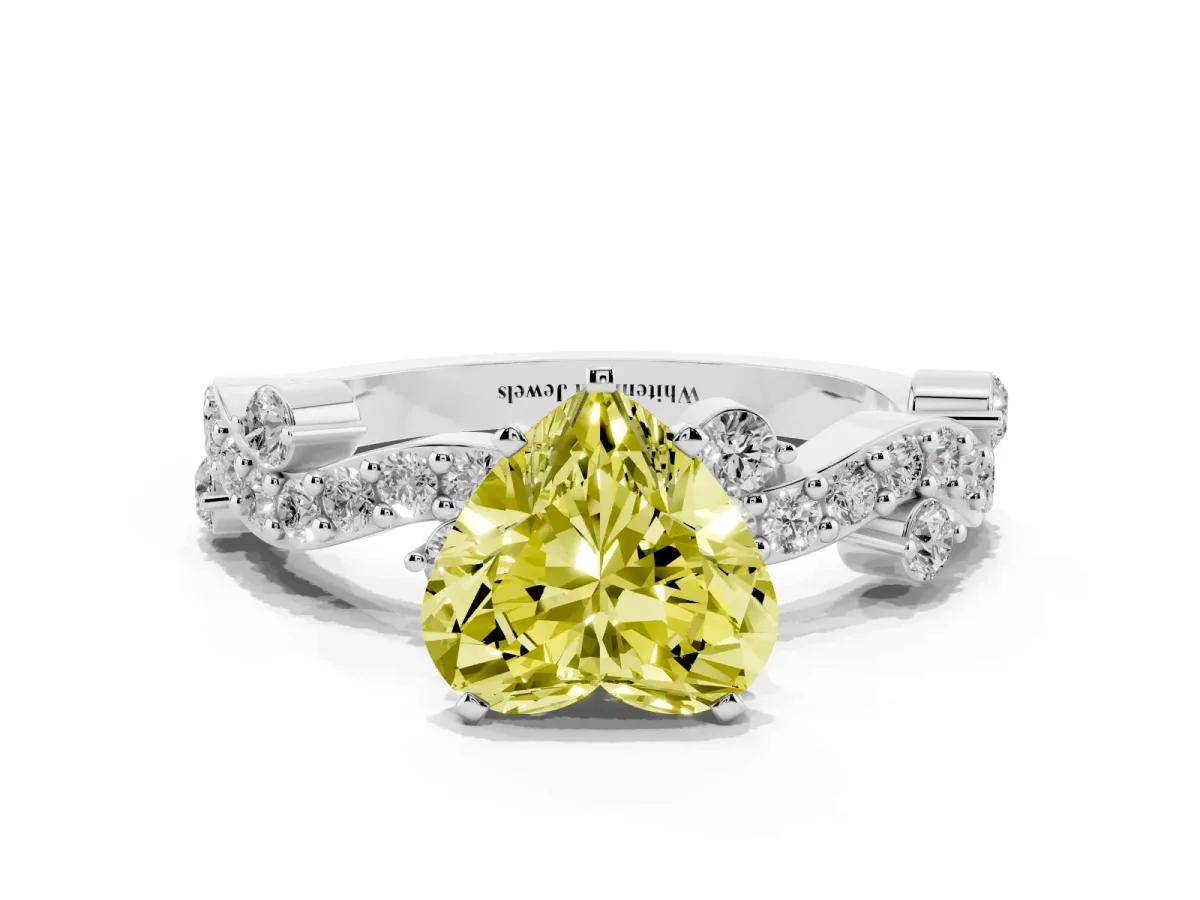 Fancy Yellow Heart Cut Cut Solitaire Diamond Twisted Band with Pave Setting Platinum