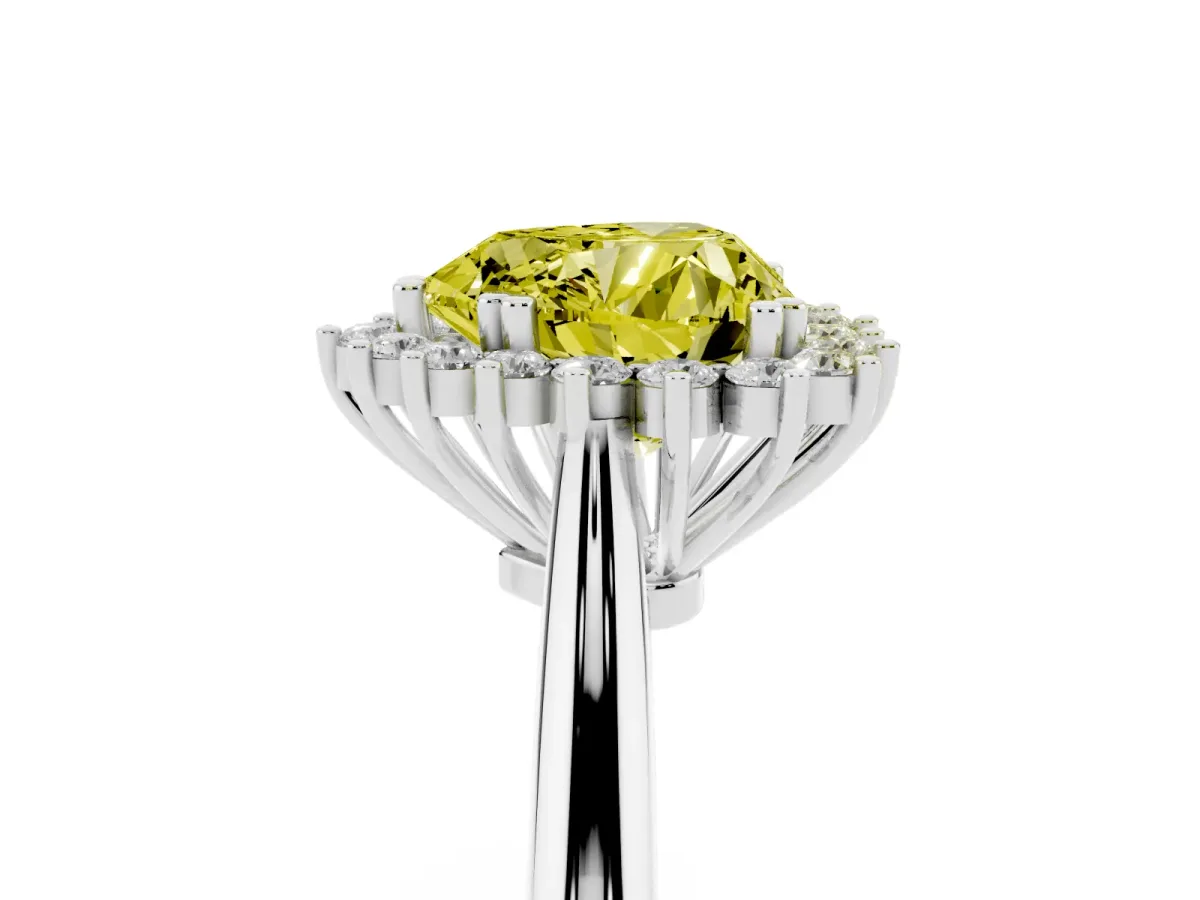 Fancy Yellow Heart Cut Cut Diamond Halo Ring with Solitaire Band and Prong Setting White gold