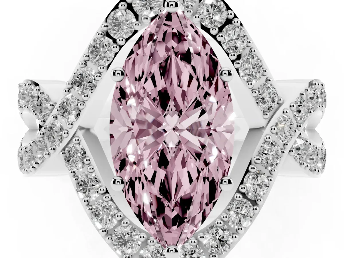 Fancy Pink Marquise Cut Solitaire Twist Band Pavé Diamond Engagement Ring Silver