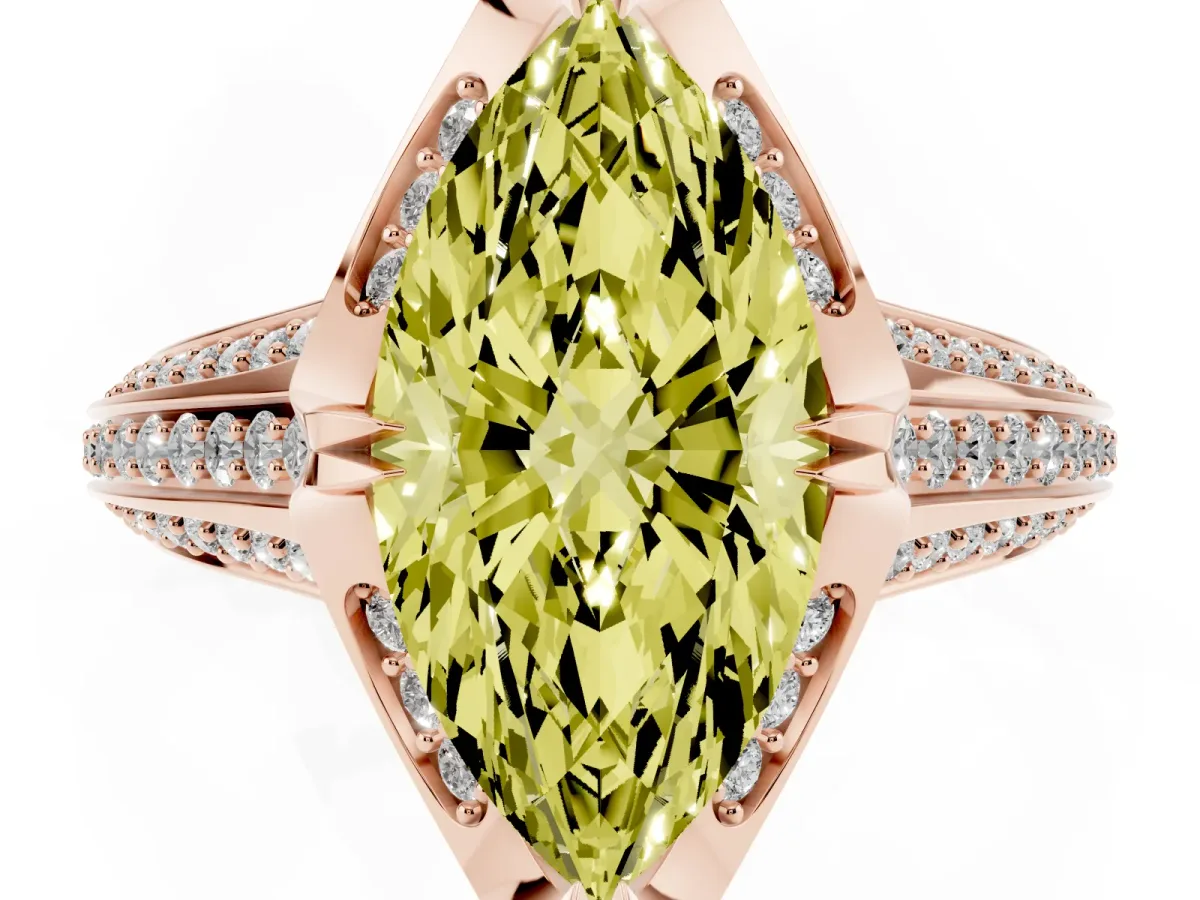 Fancy Yellow Marquise Cut Solitaire Pave Split Shank Ring with Four-Prong Setting Rose gold