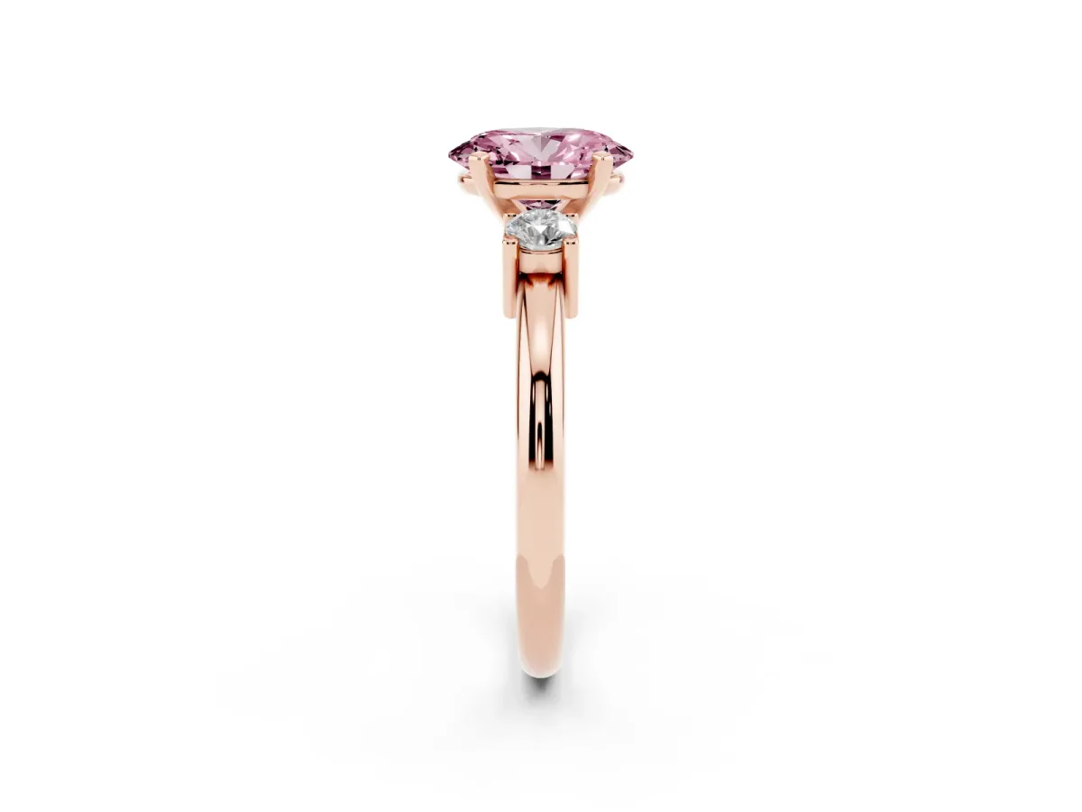 Fancy Pink Three-Stone Oval Cut Cut Diamond Solitaire with Prong Setting and Classic Band Rose gold
