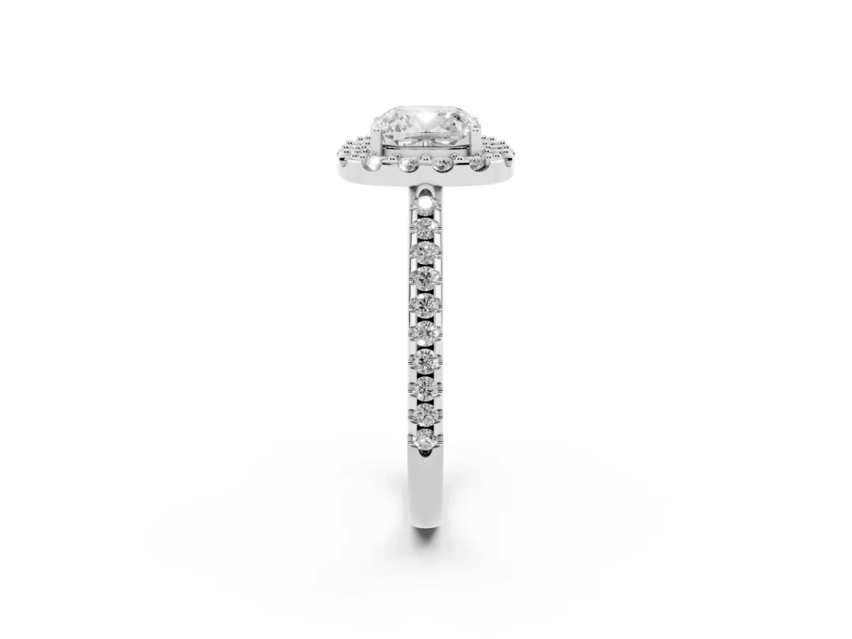 Cushion Cut Diamond Pavé Halo Ring with Four-Prong Setting Silver