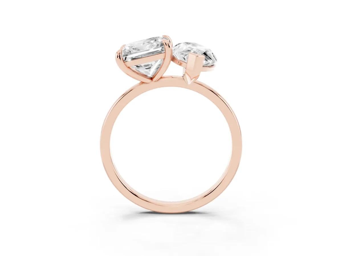 Marquise and Princess Toi Moi Ring with Prong Setting and Plain Band Rose gold