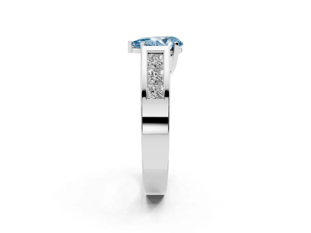 Fancy Blue Pear Cut Cut Channel Set Solitaire Ring with Four-Prong Setting Platinum