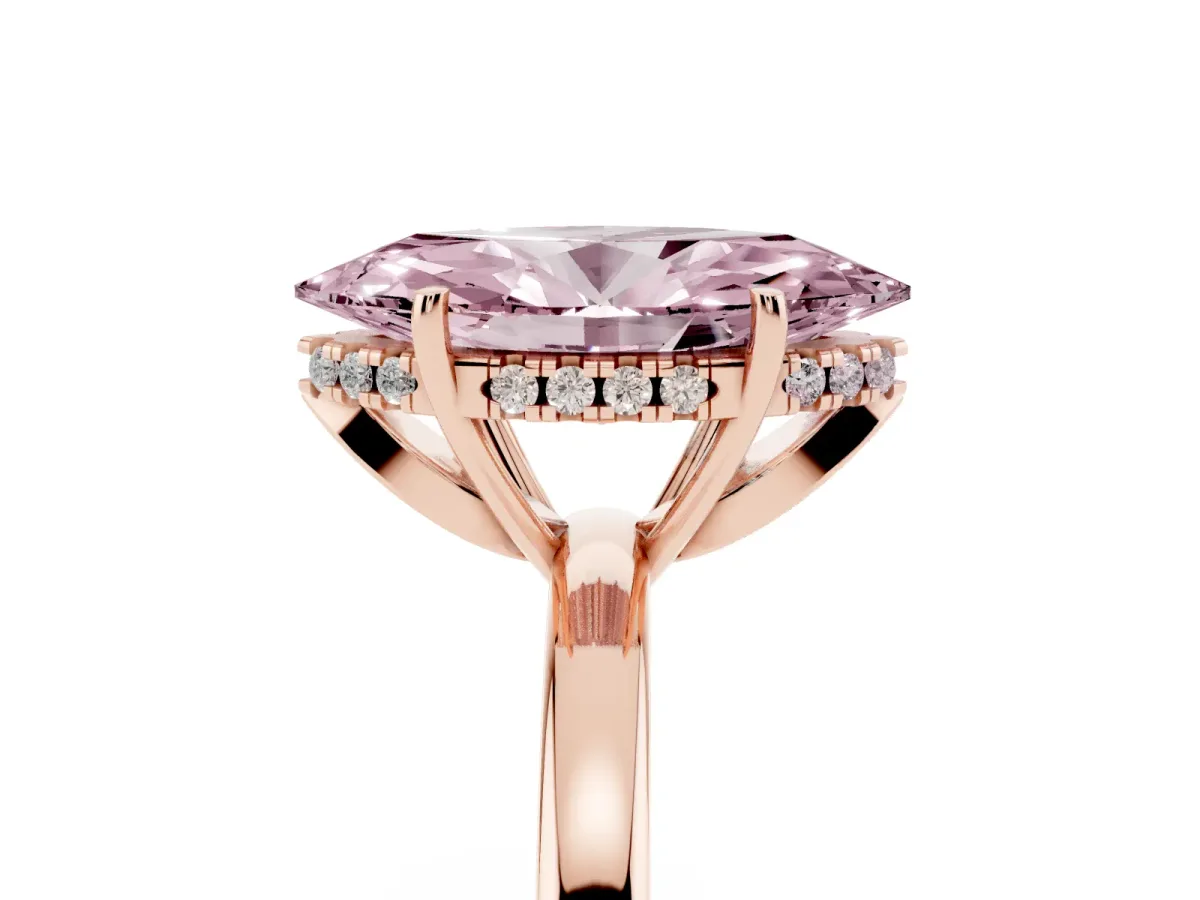 Fancy Pink Marquise Cut Solitaire Diamond Ring with Prong Setting and Plain Band Rose gold
