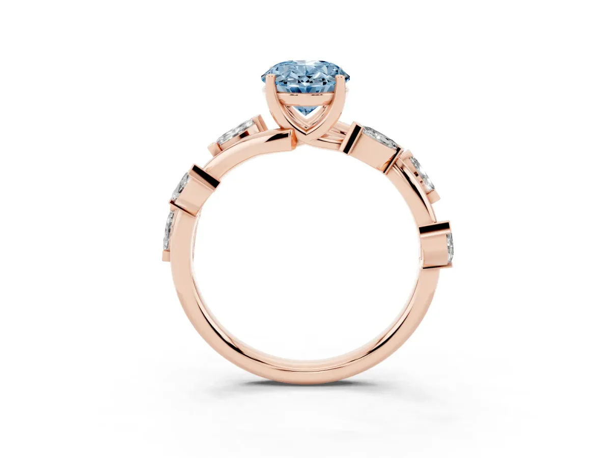 Fancy Blue Oval Cut Solitaire Twisted Band Marquise Accent Prong Setting Ring Rose gold