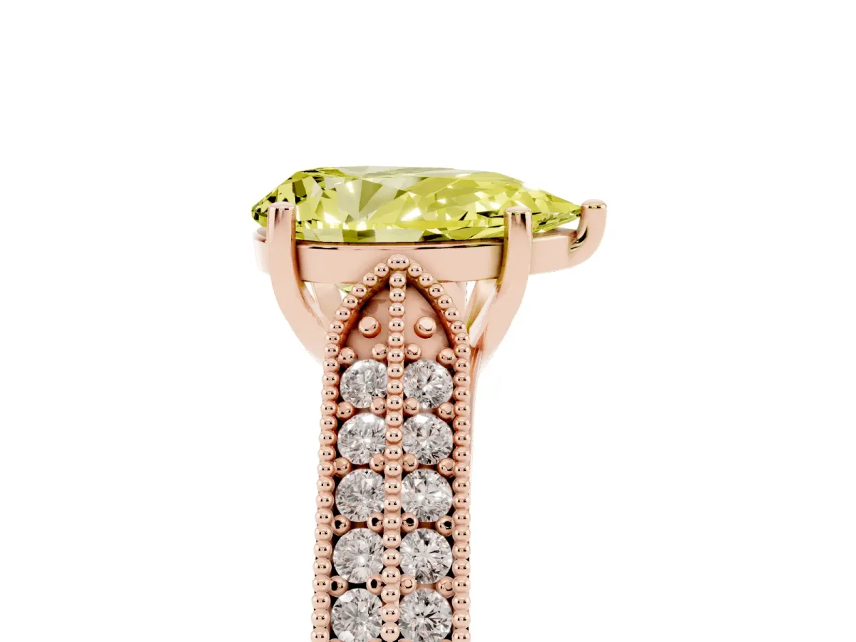 Fancy Yellow Pear Cut Cut Pave Split Shank Engagement Ring with Four-Prong Setting Rose gold