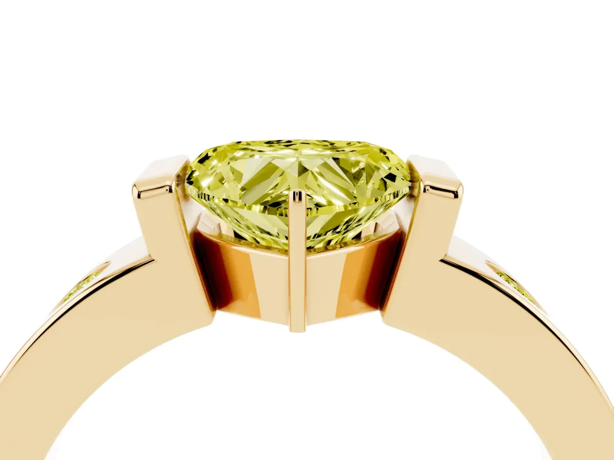 Fancy Yellow Heart Cut Brilliant Channel-Set Diamond Ring with Bezel Prong Setting Yellow gold