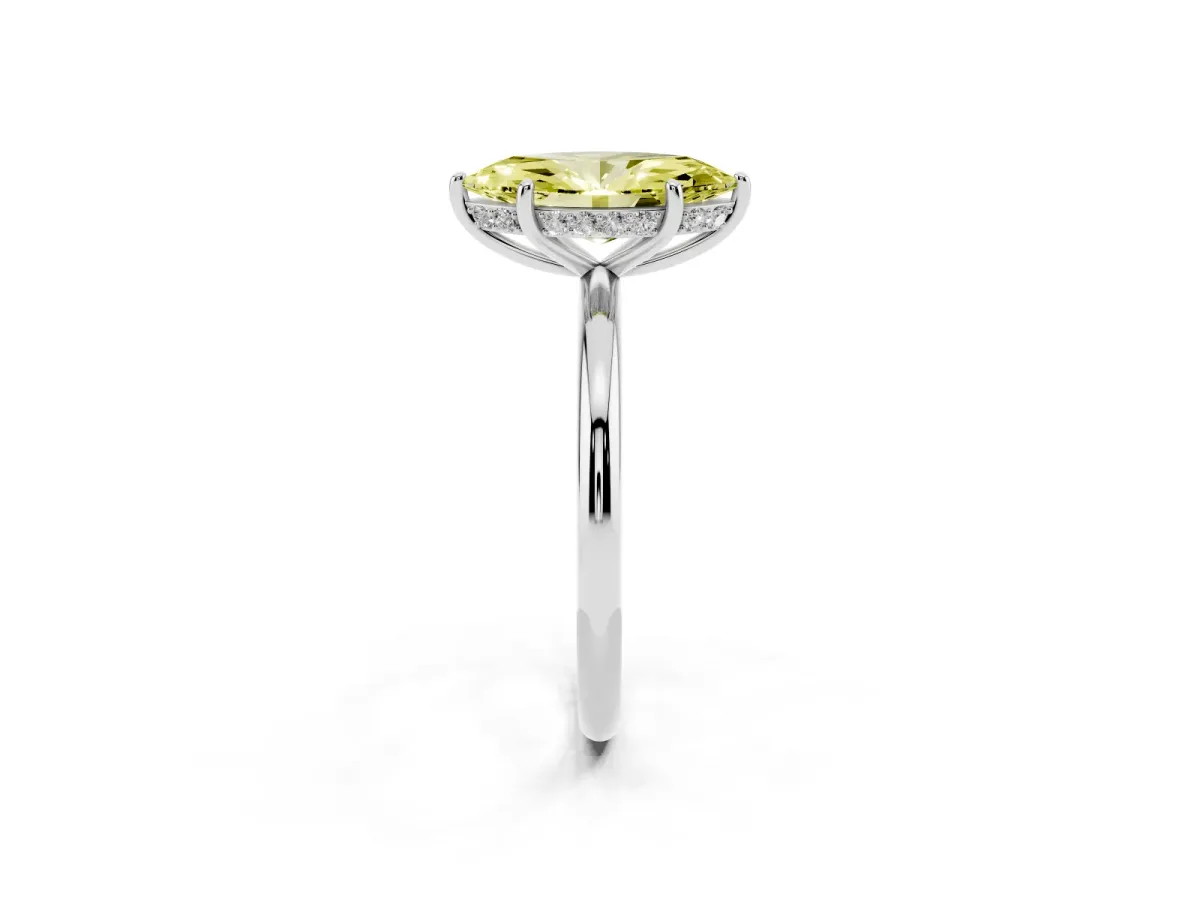 Fancy Yellow Marquise Cut Solitaire Diamond Ring with a Classic Band and Four-Prong Setting Platinum