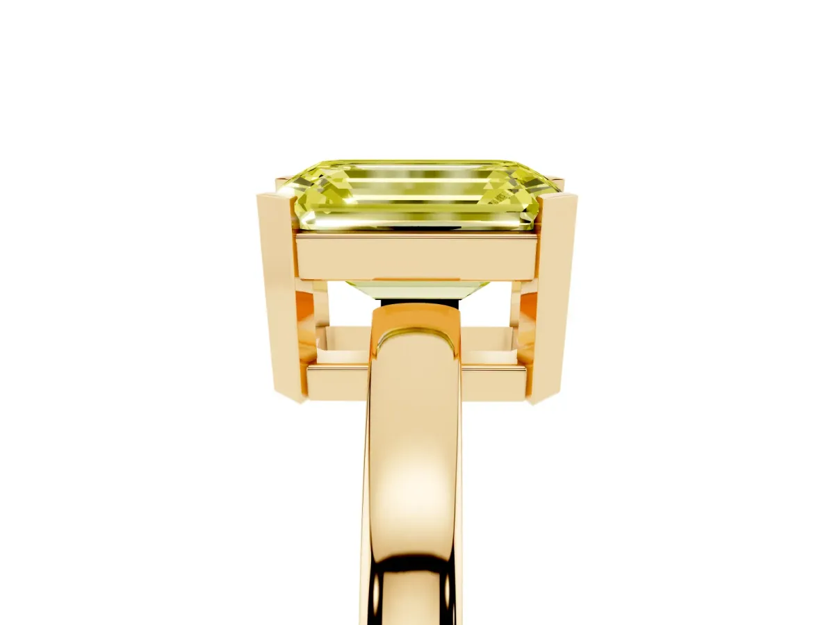 Fancy Yellow Emerald Cut Cut Solitaire Ring with Four-Prong Setting and Classic Band Yellow gold