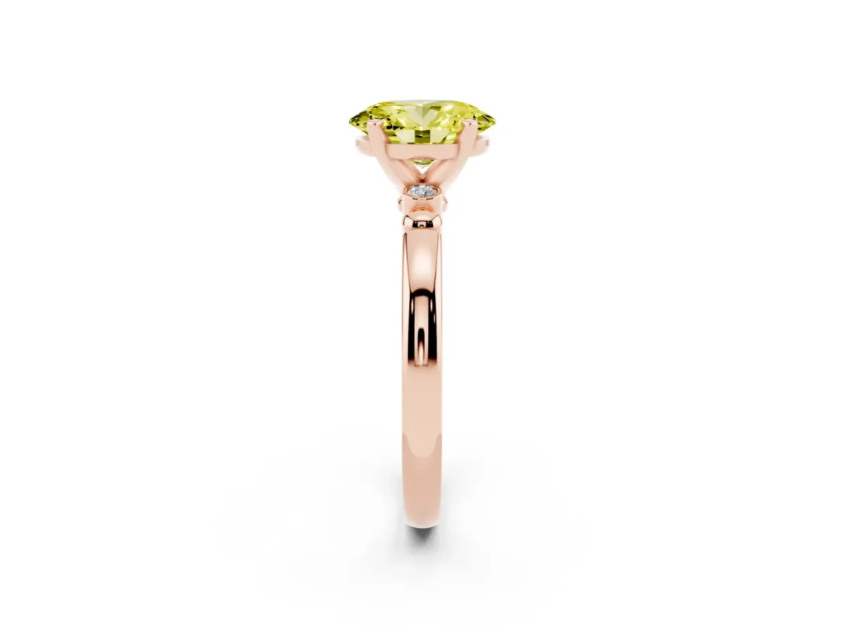 Fancy Yellow Oval Cut Solitaire Beaded Band with Four-Prong Setting Rose gold