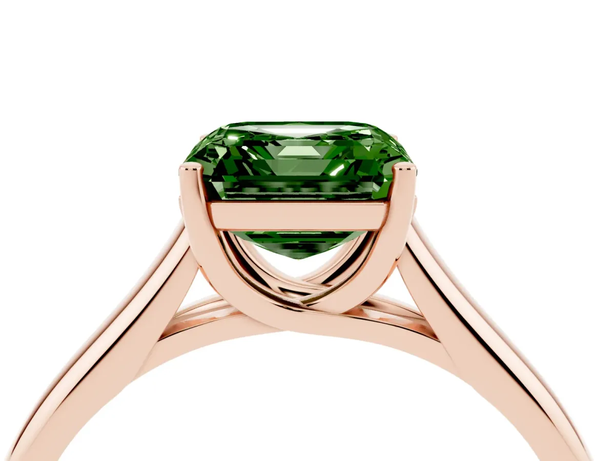 Fancy Green Asscher Cut Solitaire Engagement Ring with Tapered Band and Four-Prong Setting Rose gold