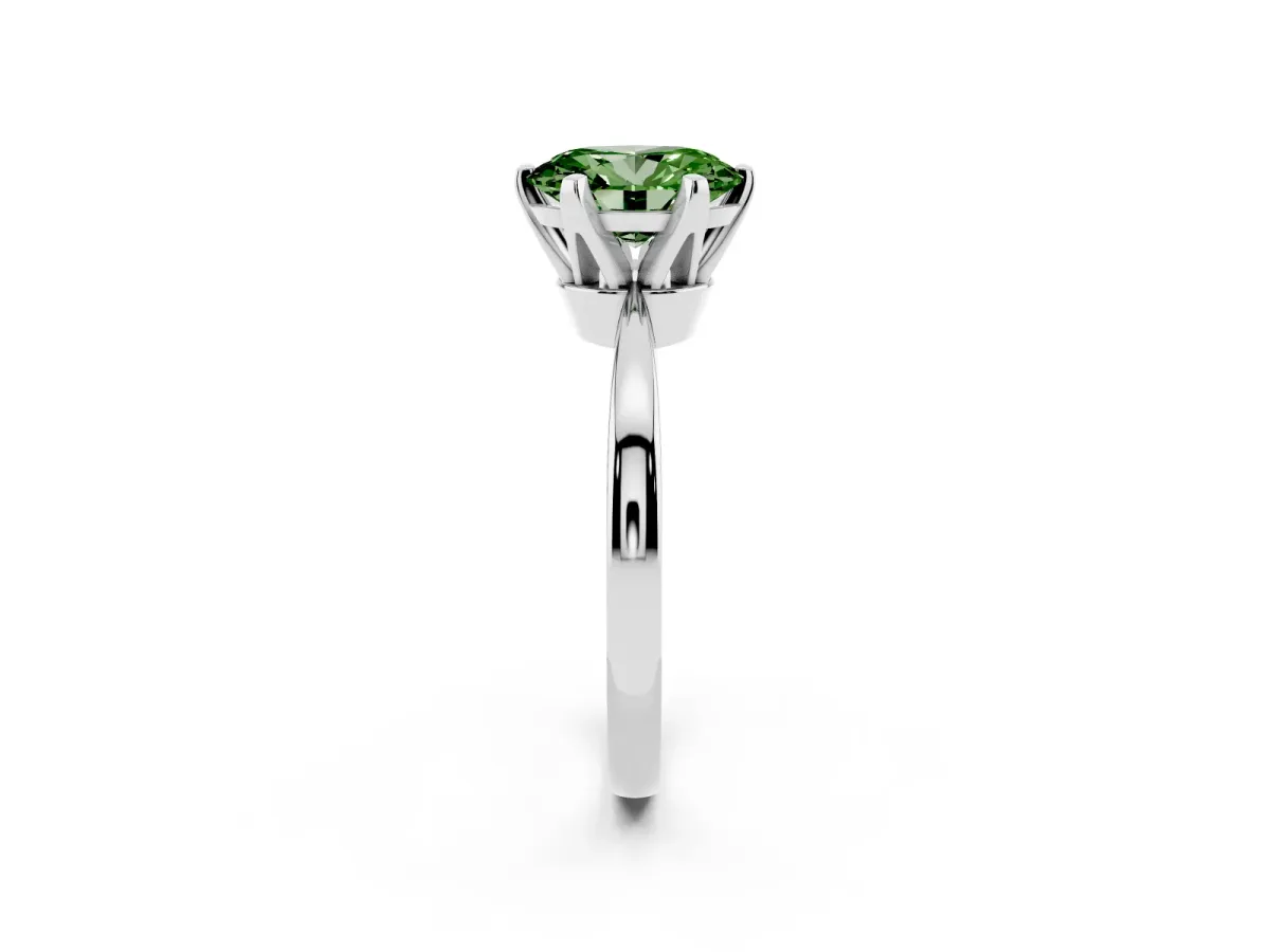 Fancy Green Oval Cut Solitaire Engagement Ring with Six-Prong Setting and Tapered Band Platinum
