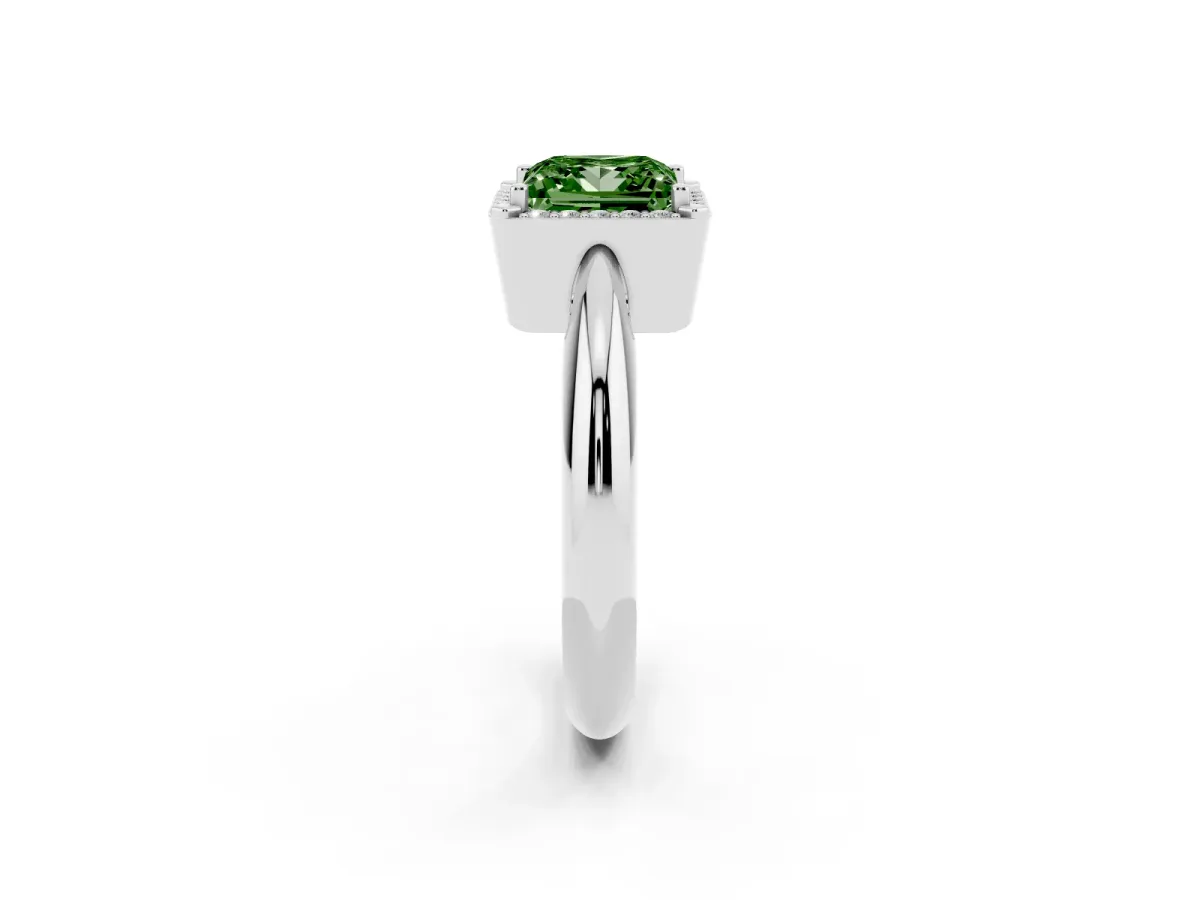 Fancy Green Princess Cut Cut Diamond Halo Engagement Ring with Split Shank and Four-Prong Setting Silver