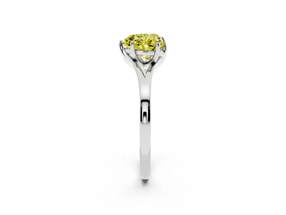 Fancy Yellow Heart Cut Solitaire Diamond Ring with Six-Prong Setting and Tapered Band Silver