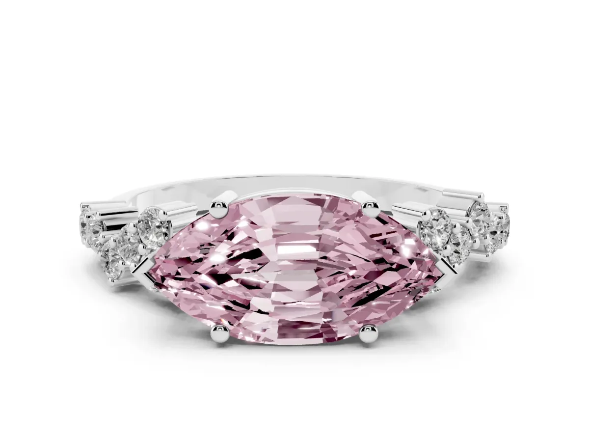 Fancy Pink Marquise Cut Diamond Scattered Round Accent Ring with Prong Setting Platinum