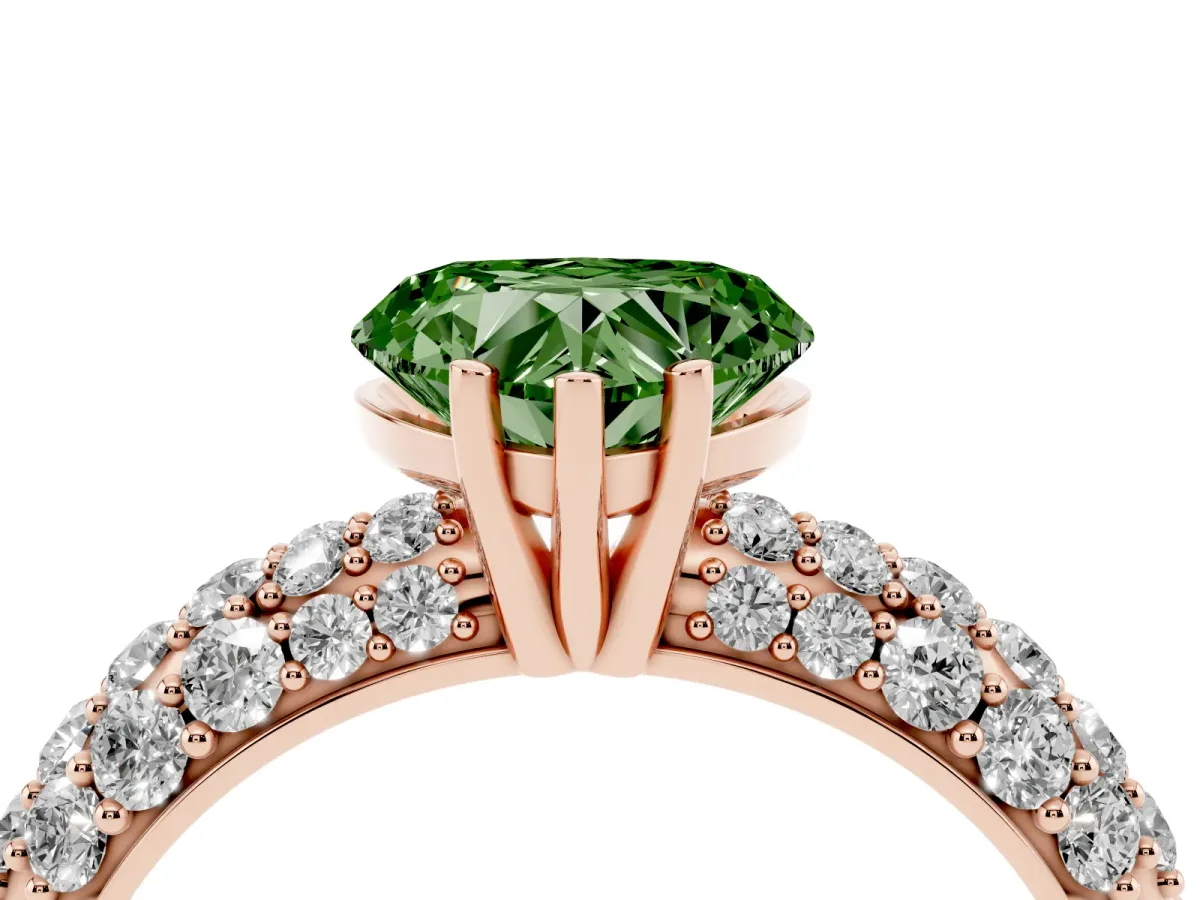 Fancy Green Heart Cut Diamond Pavé Band Solitaire Ring with Four-Prong Setting Rose gold